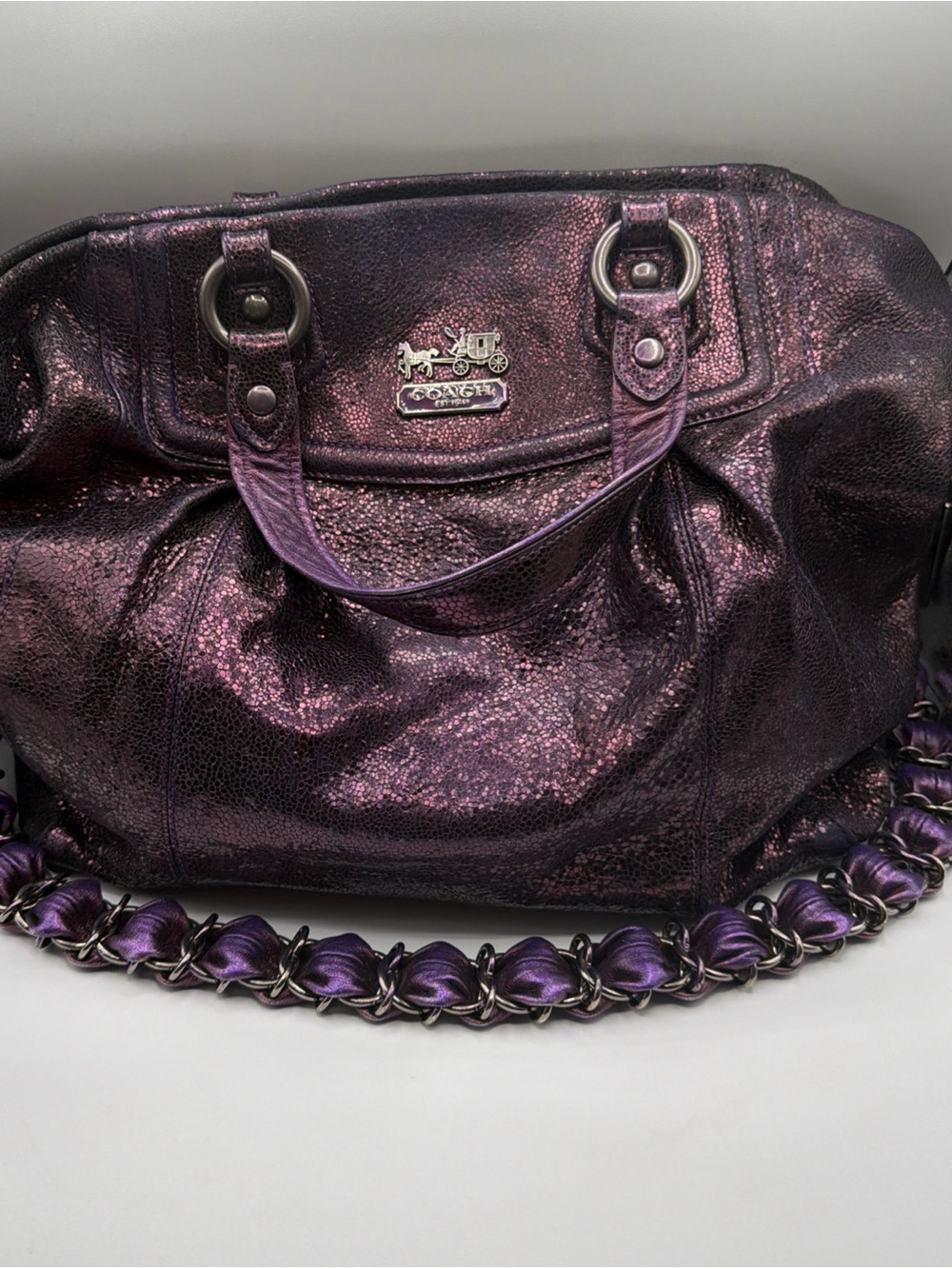 Vintage Coach 14421 Madison Textured Metallic Purple Claire Tote Shoulder Bag
